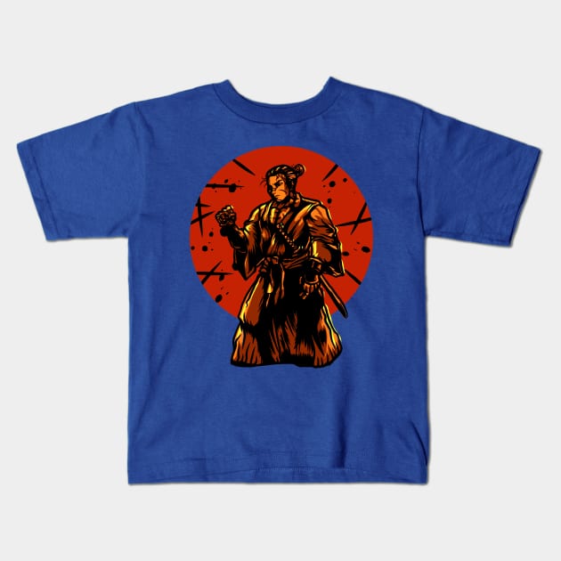 Samurai fight illustration Kids T-Shirt by Mako Design 